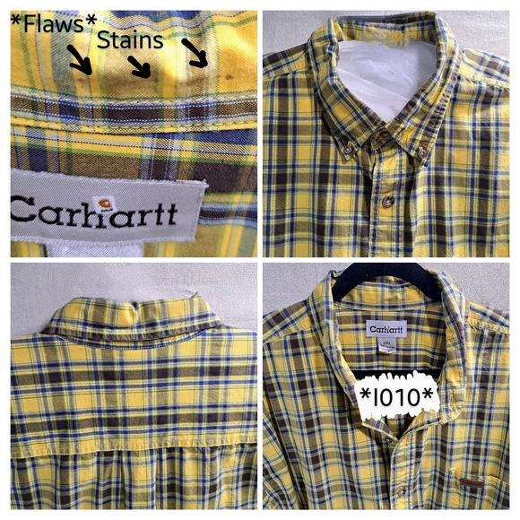 Carhartt Men 2XL Yellow Plaid Long Sleeve Button Front Cotton Western Shirt - Picture 8 of 8